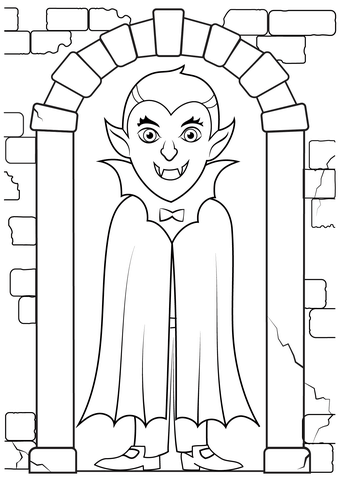 Vampire Dracula At The Door Coloring Page